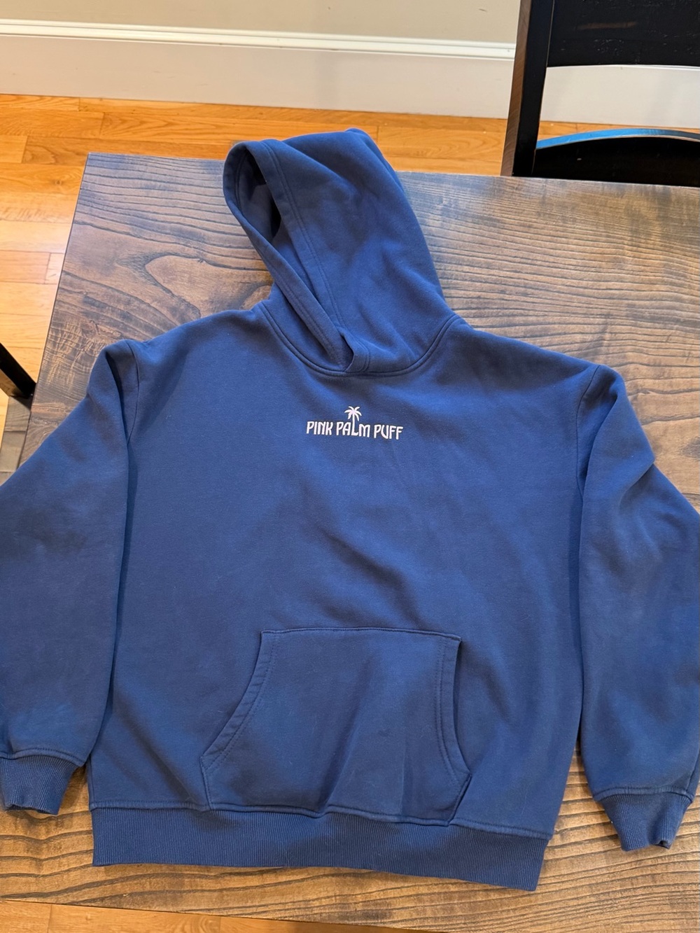 Pink Palm Puff Navy Pullover Hoodie
